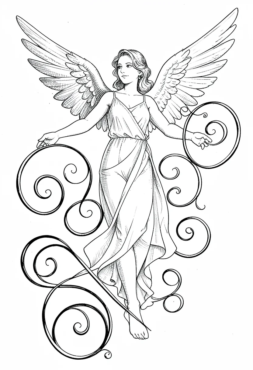 Swirling angel flourished