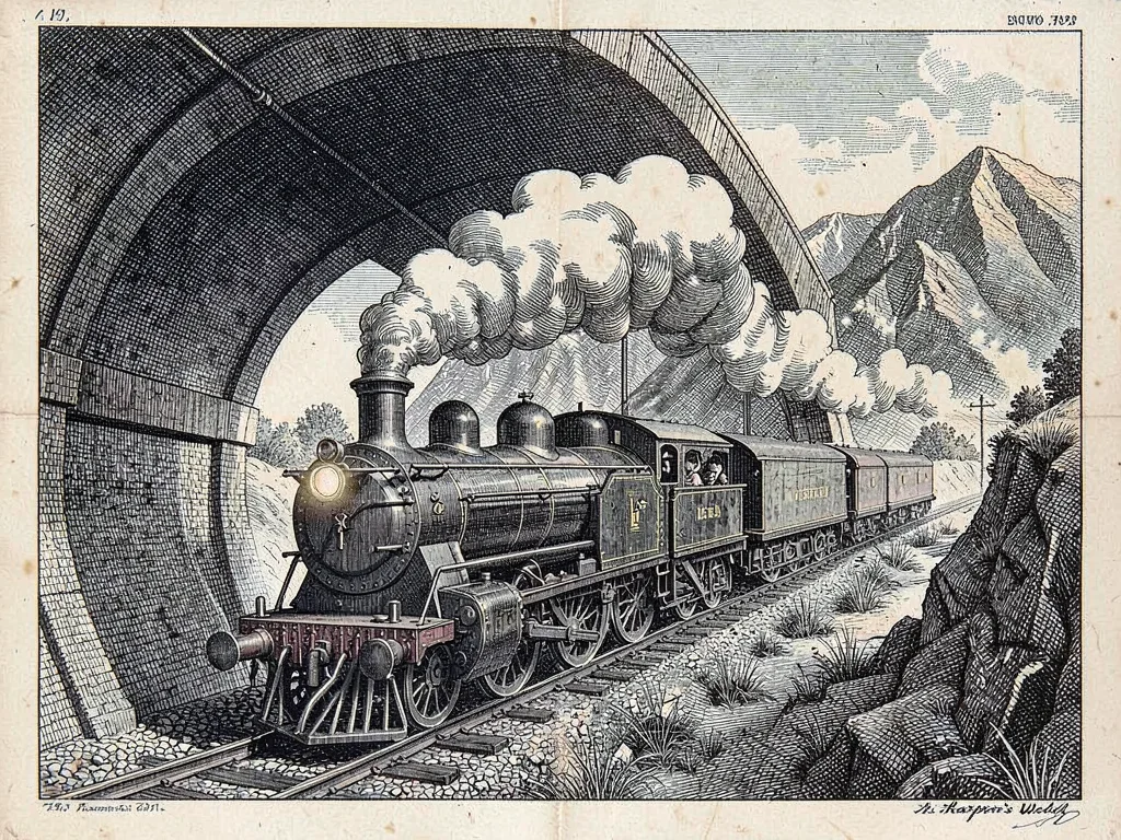 Steam locomotive emerging from tunnel