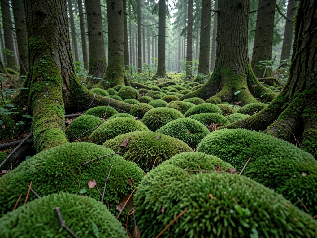 Forest floor moss continuous carpet effect