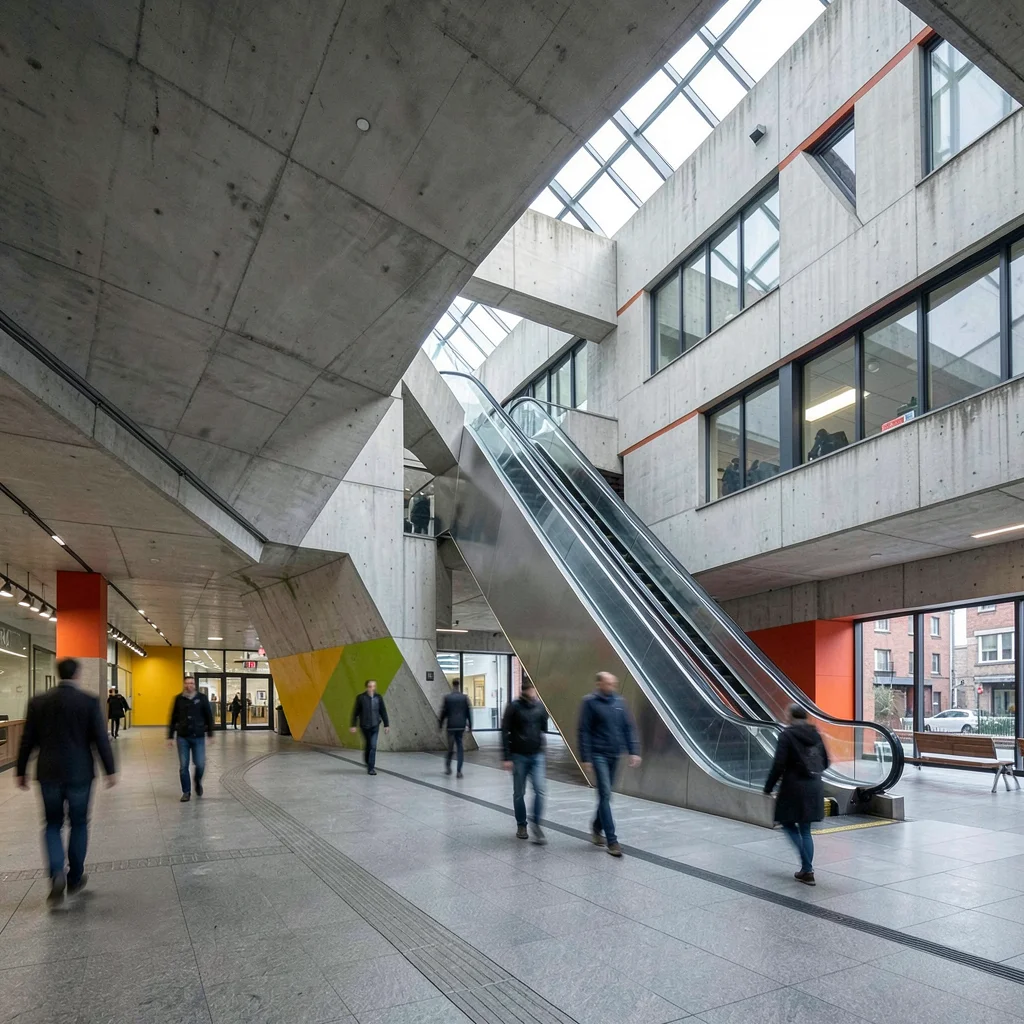 Post-war reconstruction modernism, Rotterdam radical geometry, Diagonal escalato