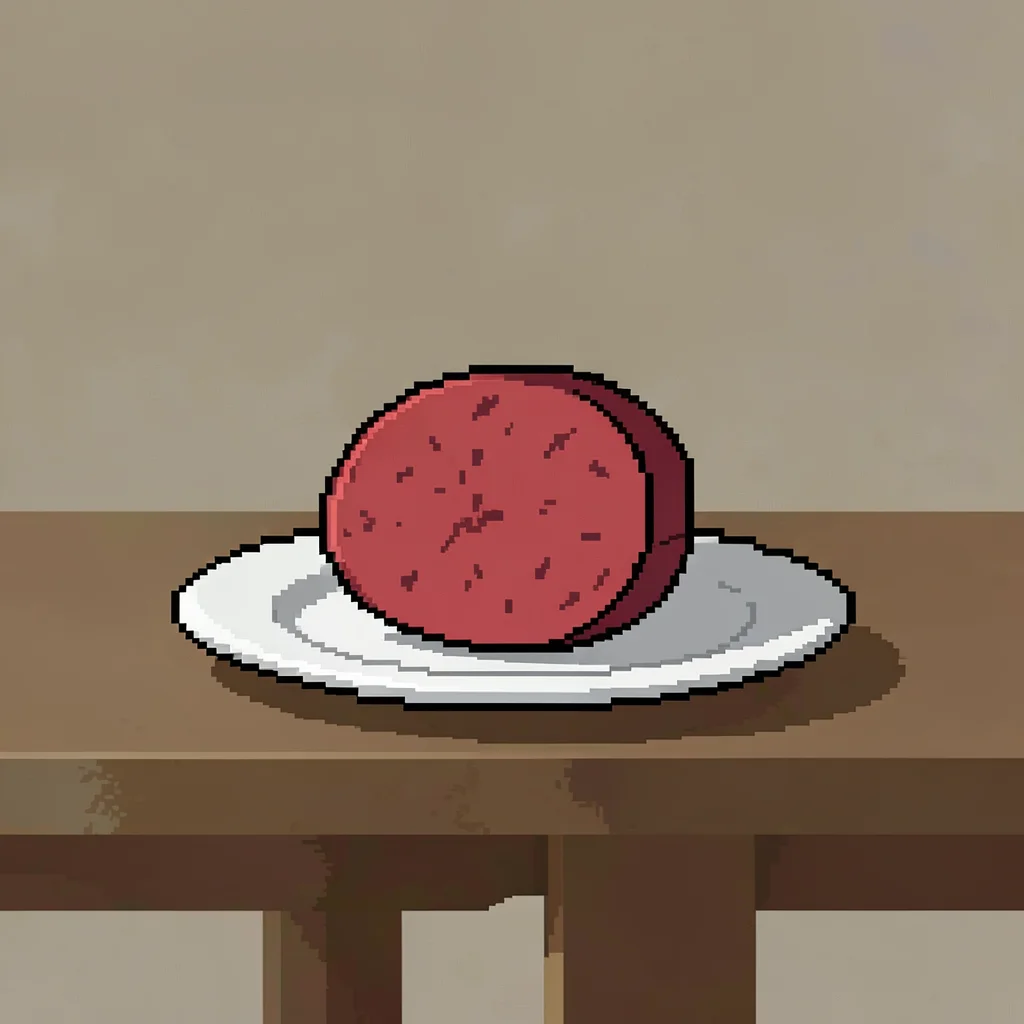 Cured radish wedge on a small white plate placed at the edge of a low dining tab