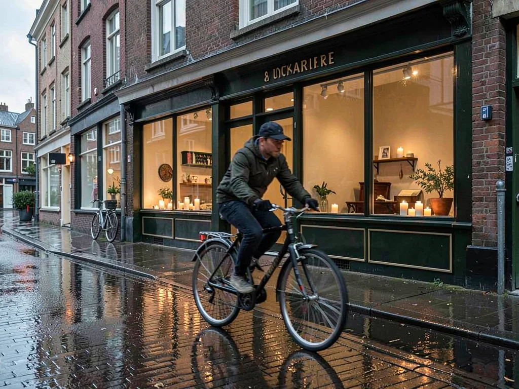 Bicycle rhythm through Copenhagen, a cyclist in motion blur passing a traditiona