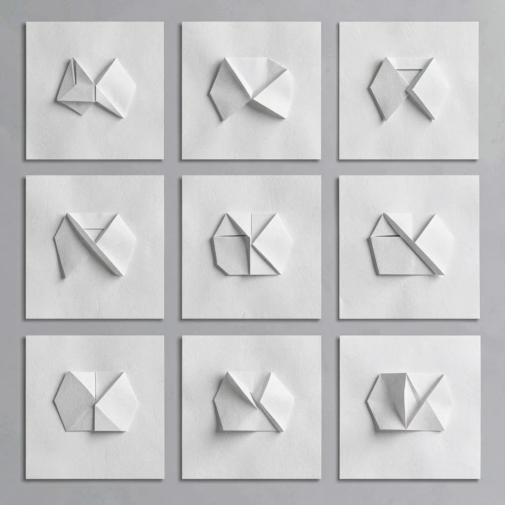 Tidy 4x3 exhibitor grid of twelve abstract booth tiles, each carrying a differen