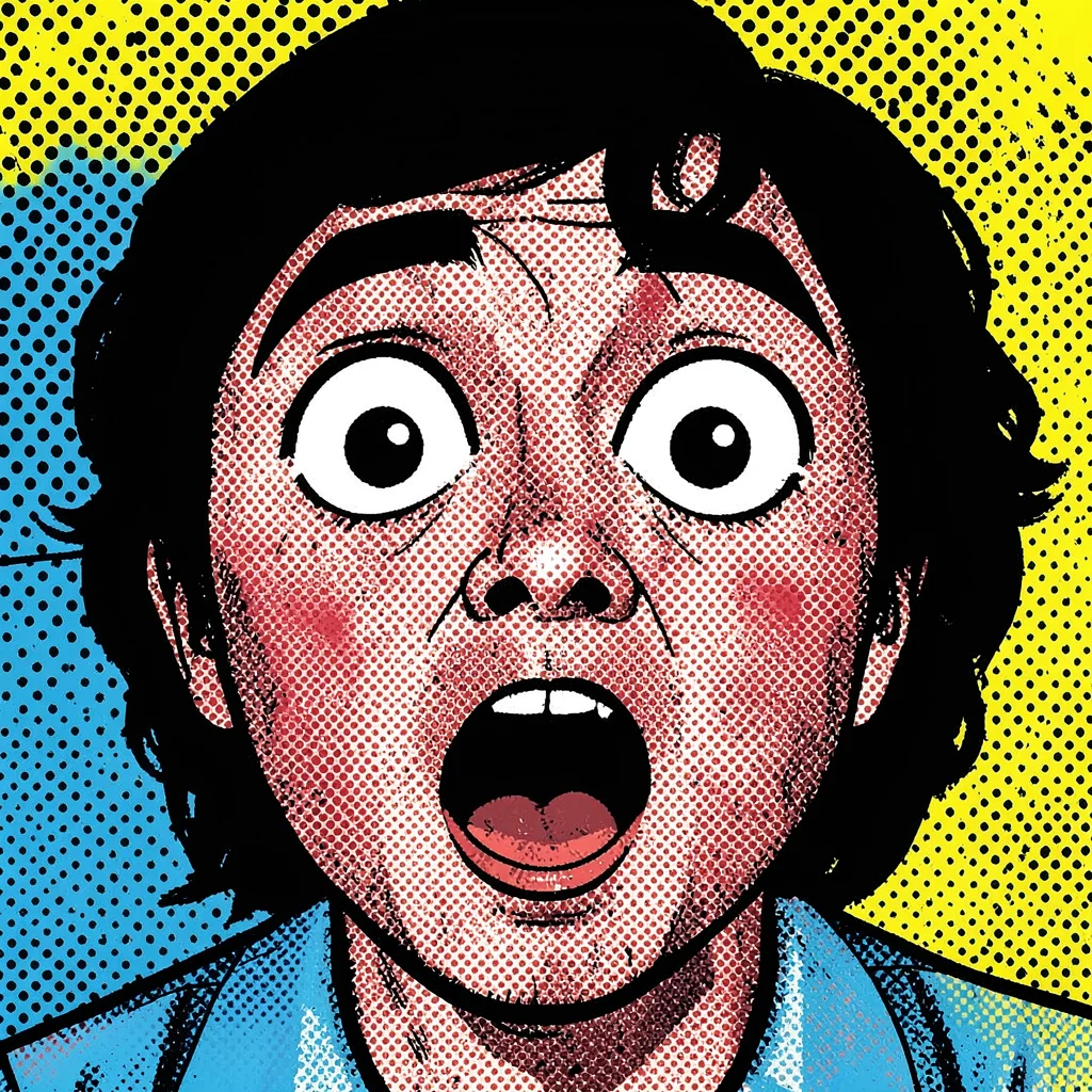 Halftone dot illustration, surprised face expression , Ben-Day dots, pop art aes