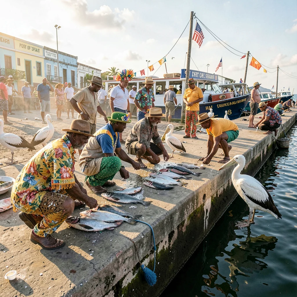 Carnival saturation explosion in Port of Spain, Trinidad, Fishermen at Carenage 