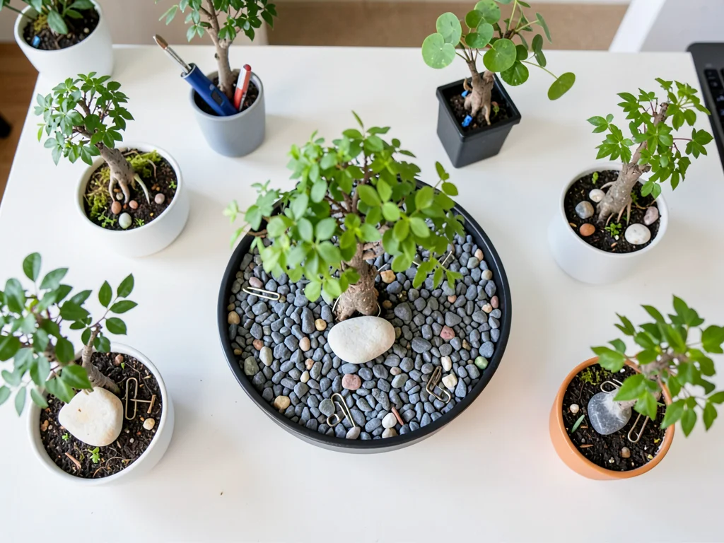 Overhead Desk Bonsai — Multiple Office Compositions