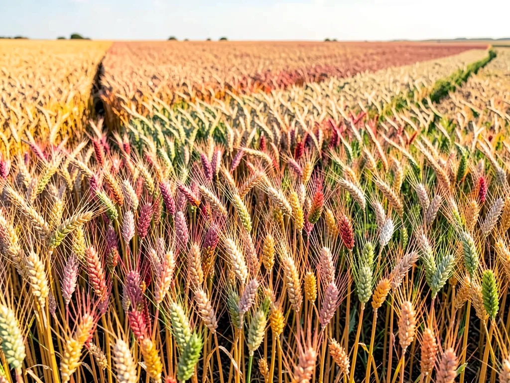 Wheat at varying ripeness creating color bands