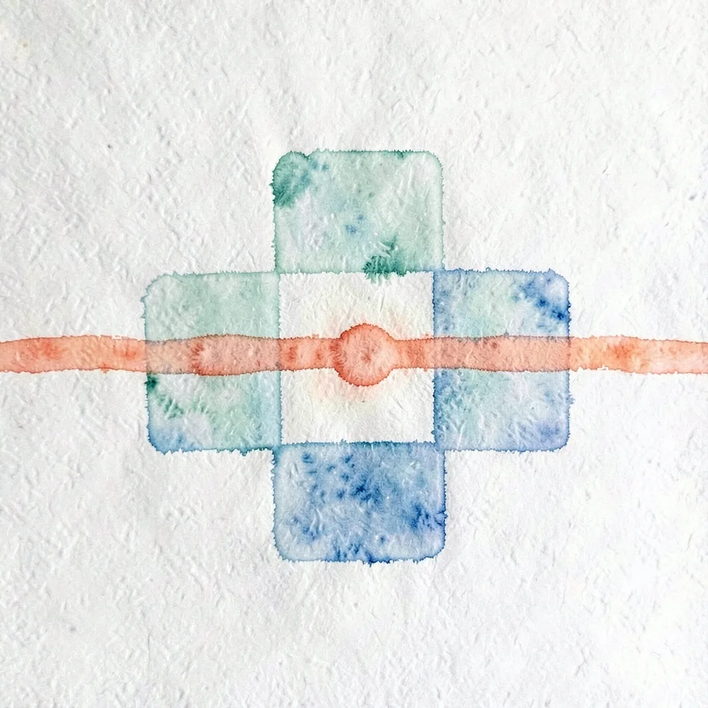 geometric simple three-pixel-cluster shape with a single coral pulse line crossi