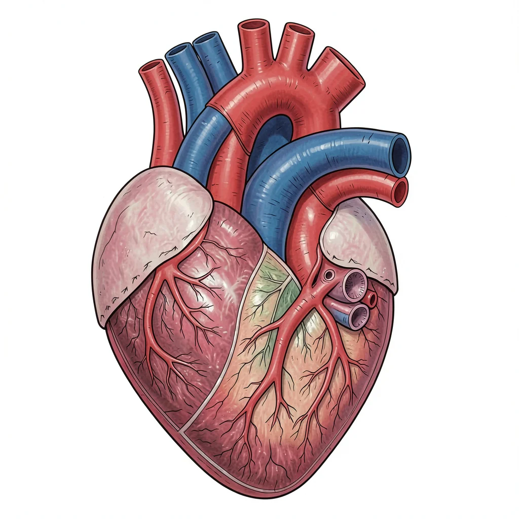 Human heart anterior view with chambers