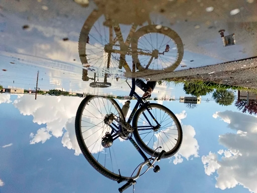 Bicycle in reflection distorted