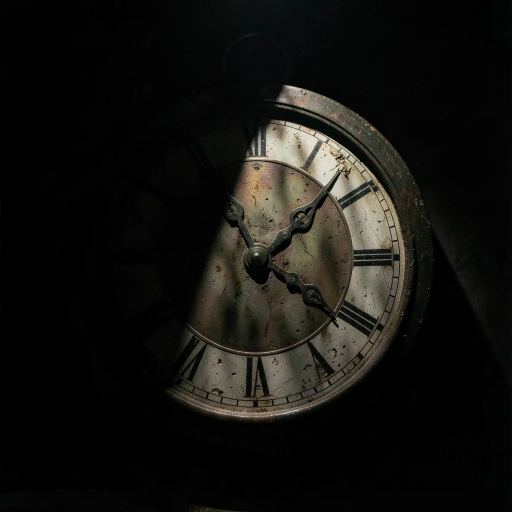 Old clock face in shaft of light