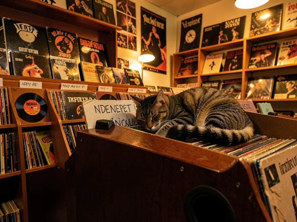 Shop cat napping on speaker cabinet