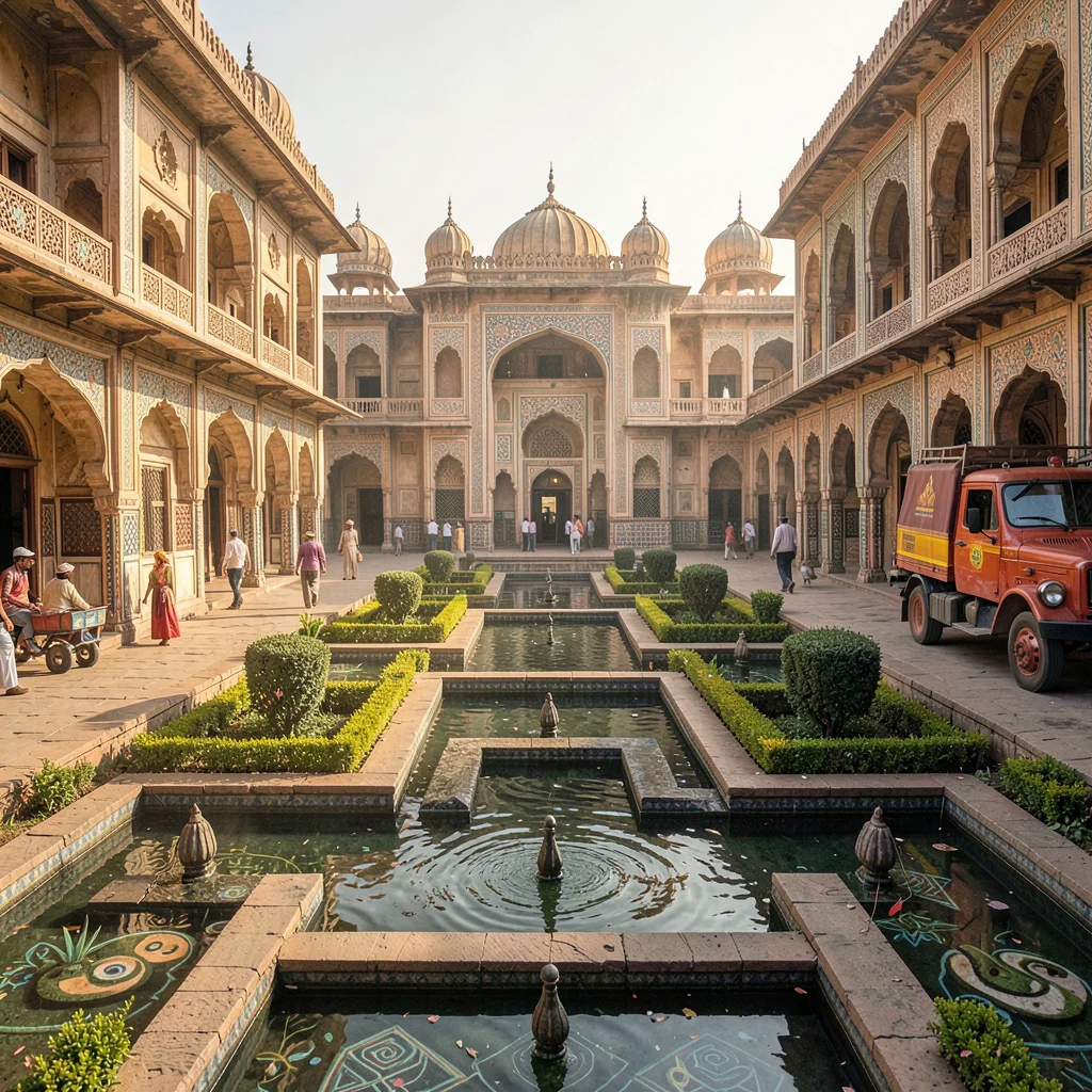 Elaborate decoration surviving dusty Lahore streets, Shalimar Gardens geometric 