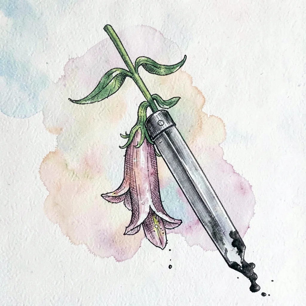 Pen-and-ink mural illustration of a foxglove stem coiled around a straight razor