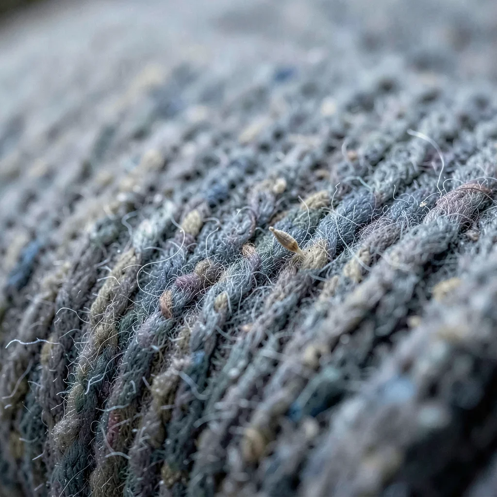 Texture plate of a bedroll's heavy felted wool, fiber matte and dense under cool