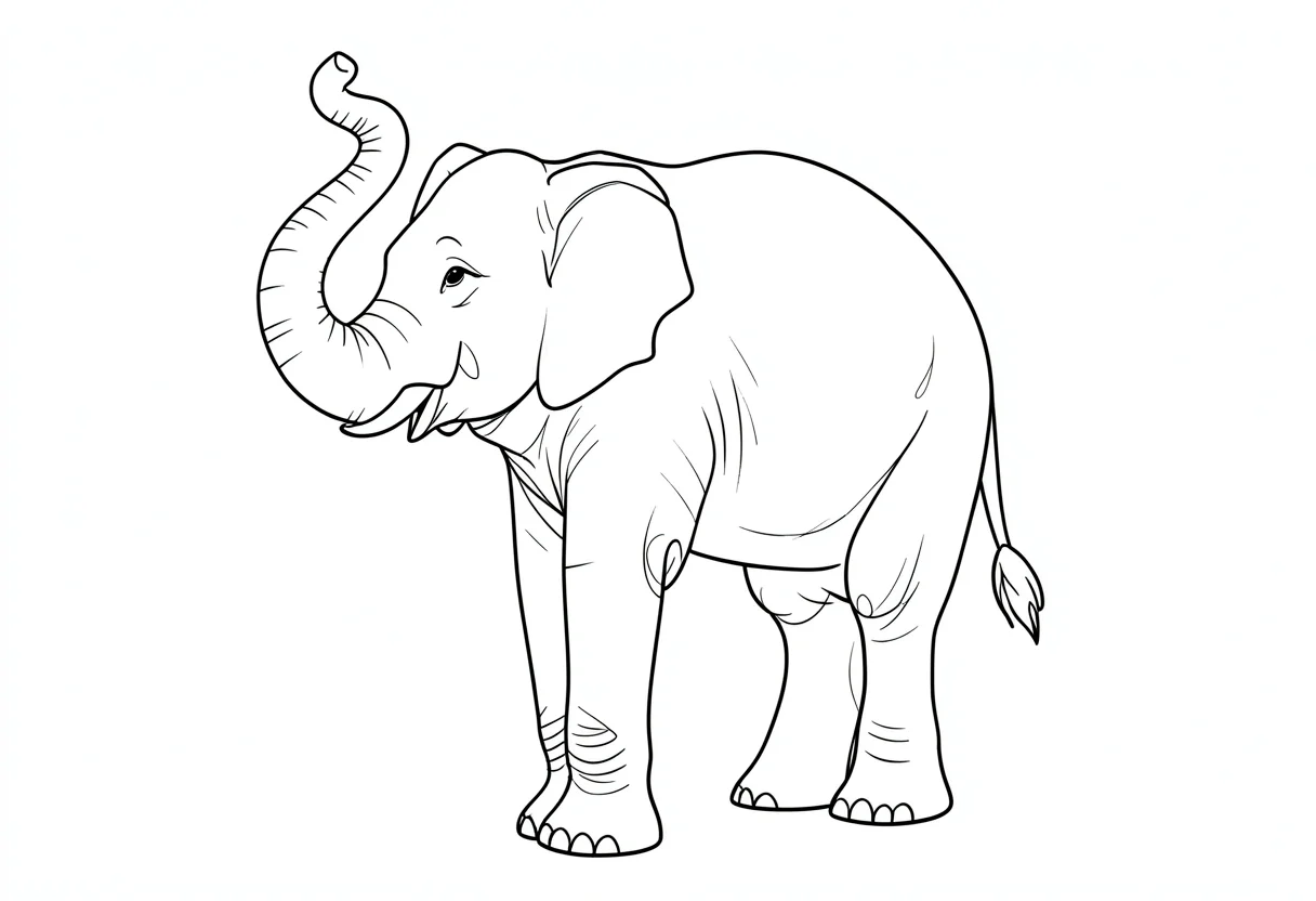 Elephant trunk raised continuous line
