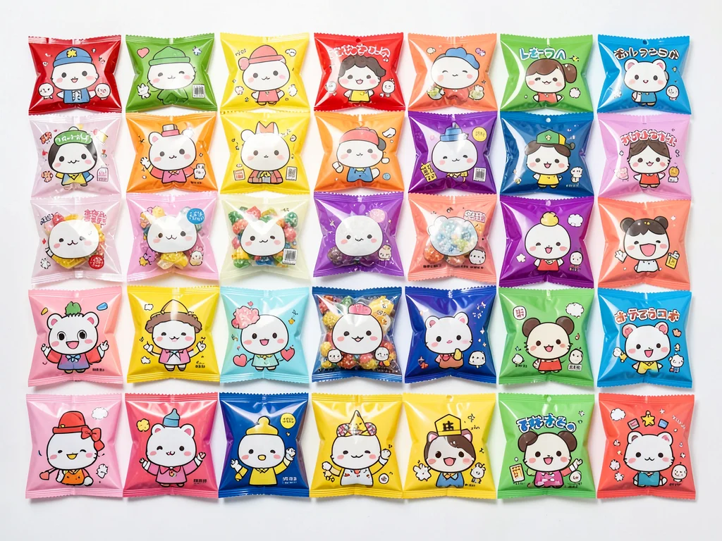 Kawaii Wrapper Color Grid Flat-Lay