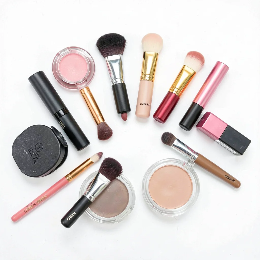 Cosmetics flat lay arrangement