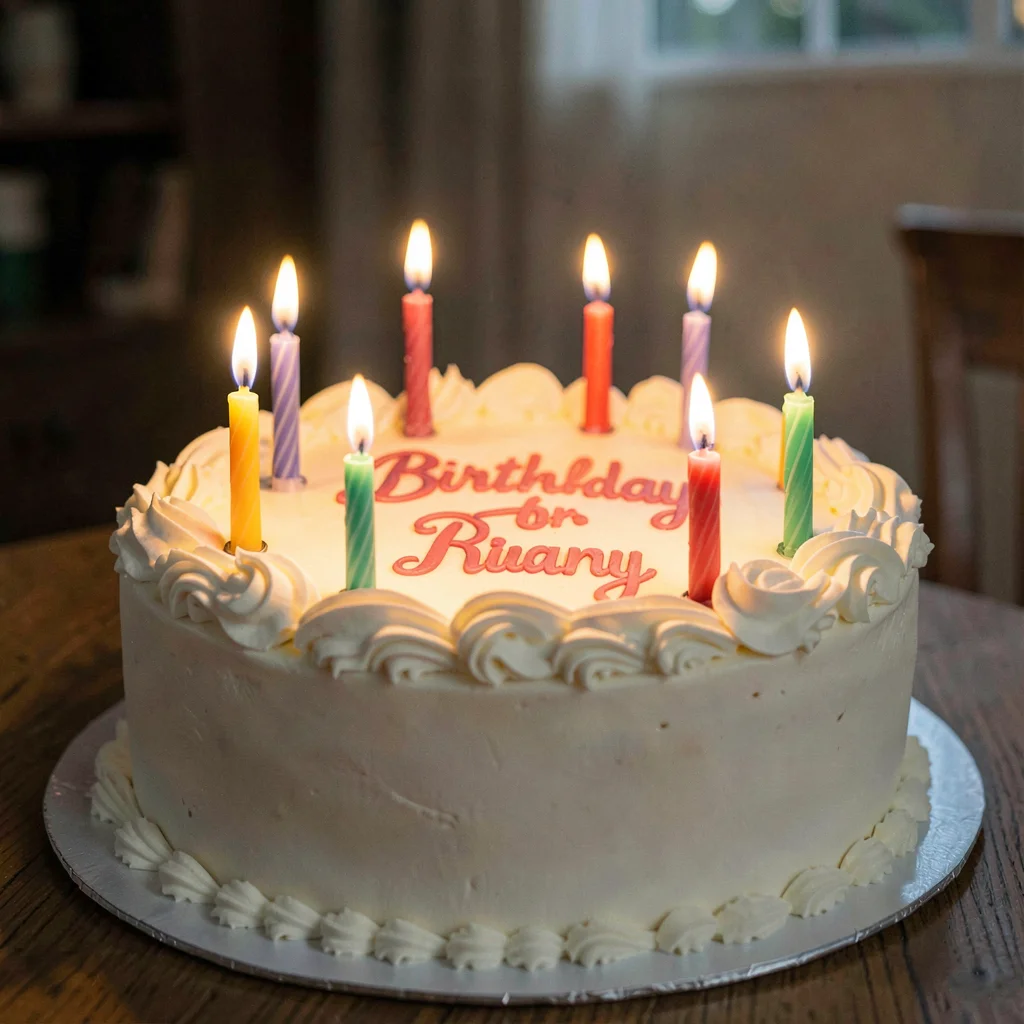 Birthday cake candles glowing