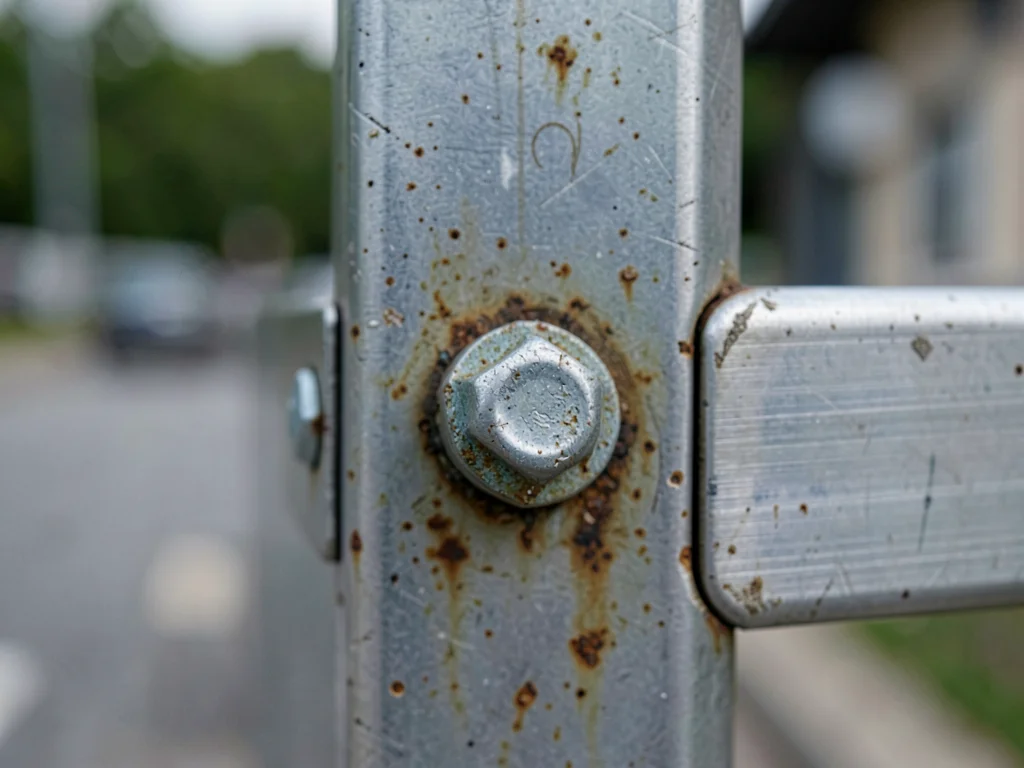 Bus stop shelter bolt, stainless steel meeting aluminum frame