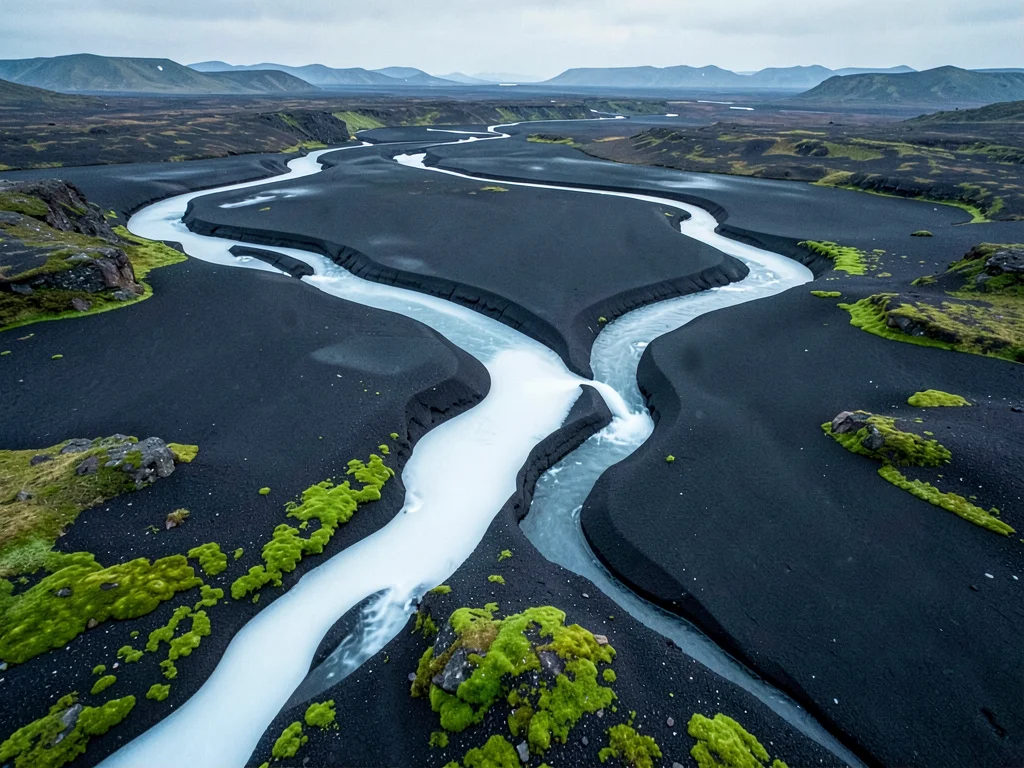 Braided Glacial Rivers Over Black Sandur