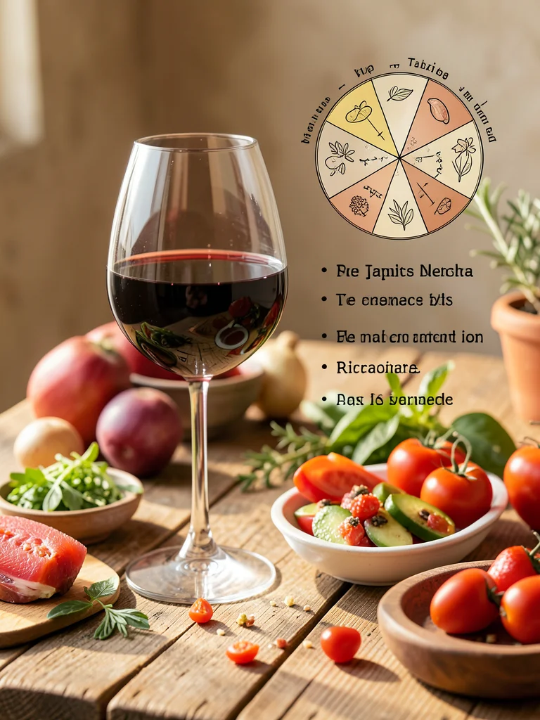 Wine glass photo with flavor wheel illustration and tasting notes diagrammed
