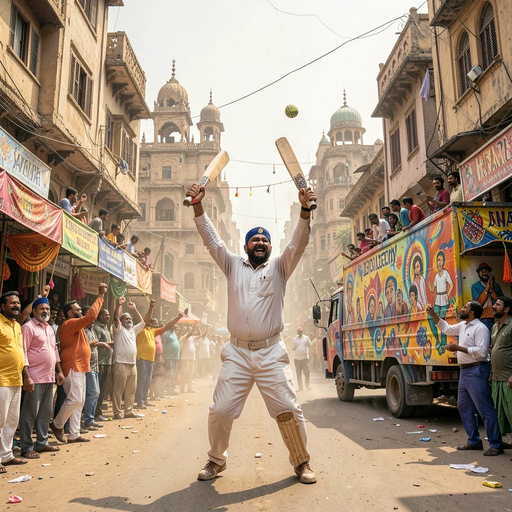 Elaborate decoration surviving dusty Lahore streets, Street cricket celebration,
