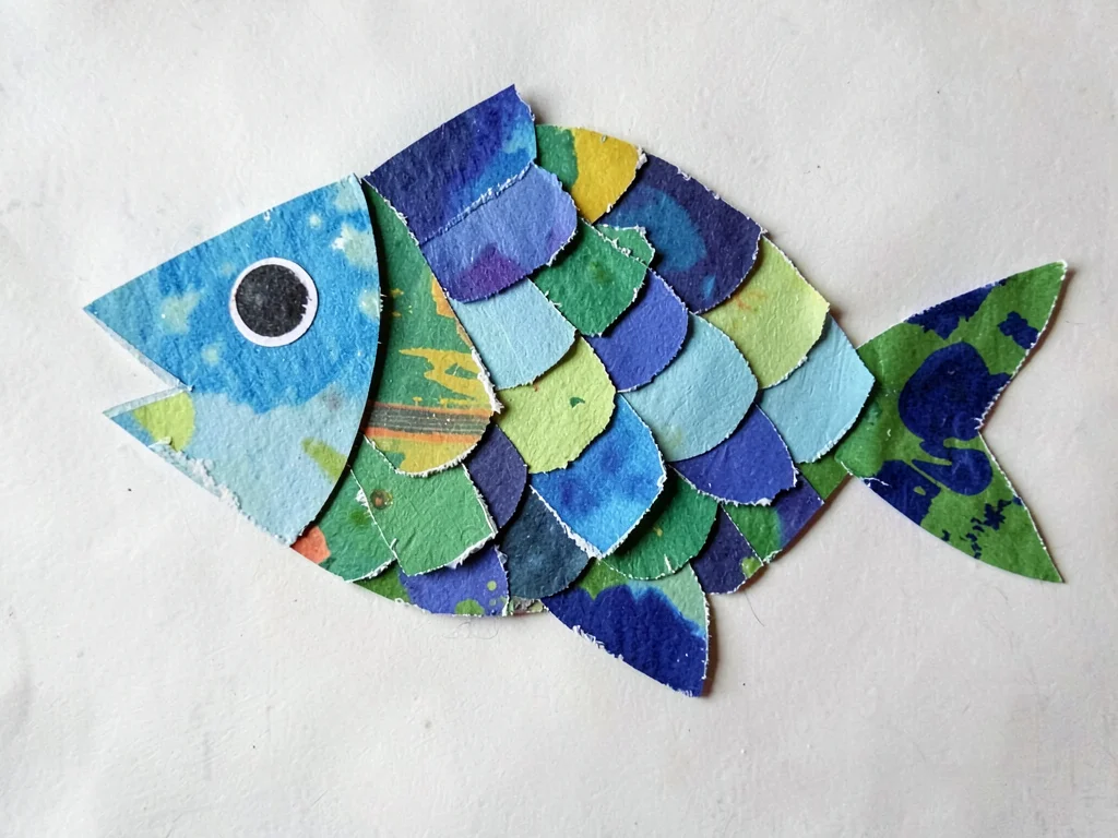Paper collage fish with scales