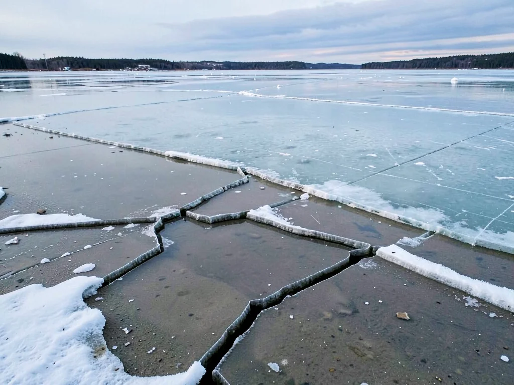 Last ice near shore showing melt