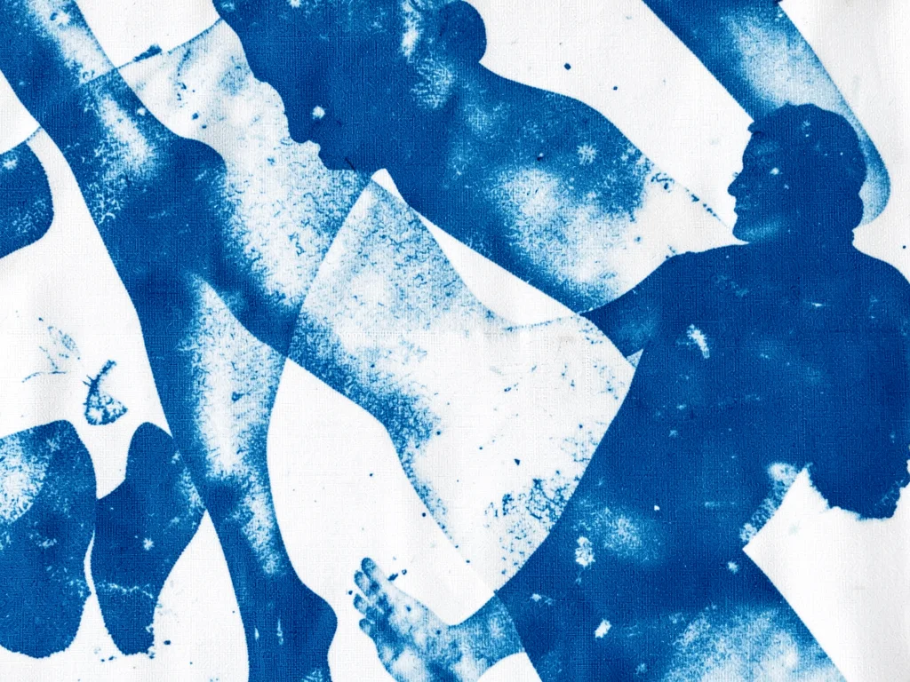 An abstract composition of multiple body part prints overlapping on large cyanot