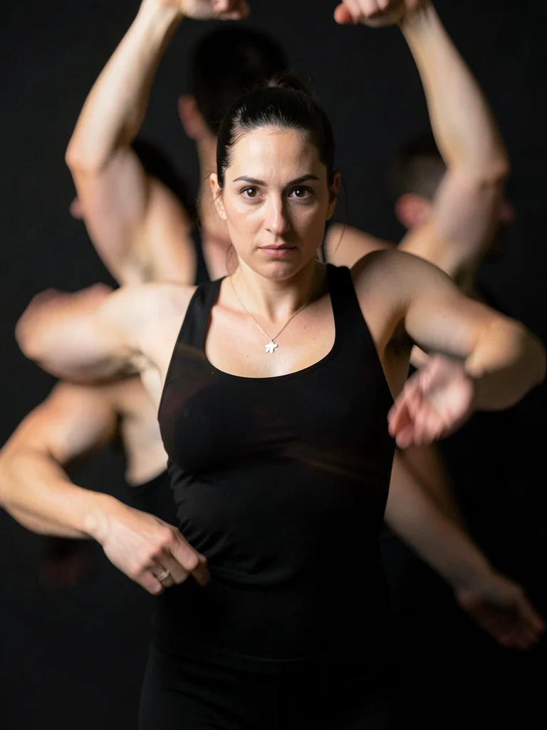 A dancer's 3-second self-portrait, their face sharp at start and end, the moveme