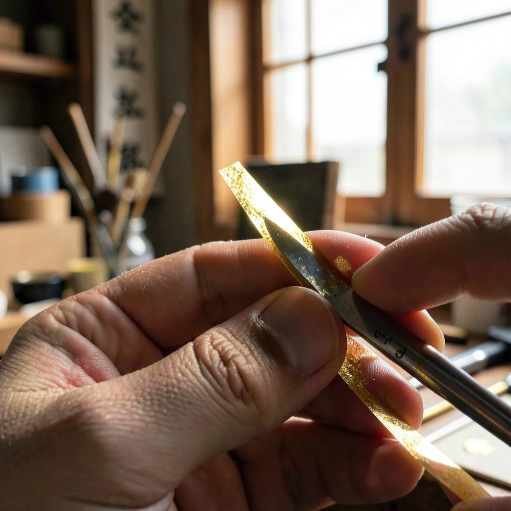 Kanazawa gold leaf craft, extreme delicacy, paper-thin gold between fingertips c