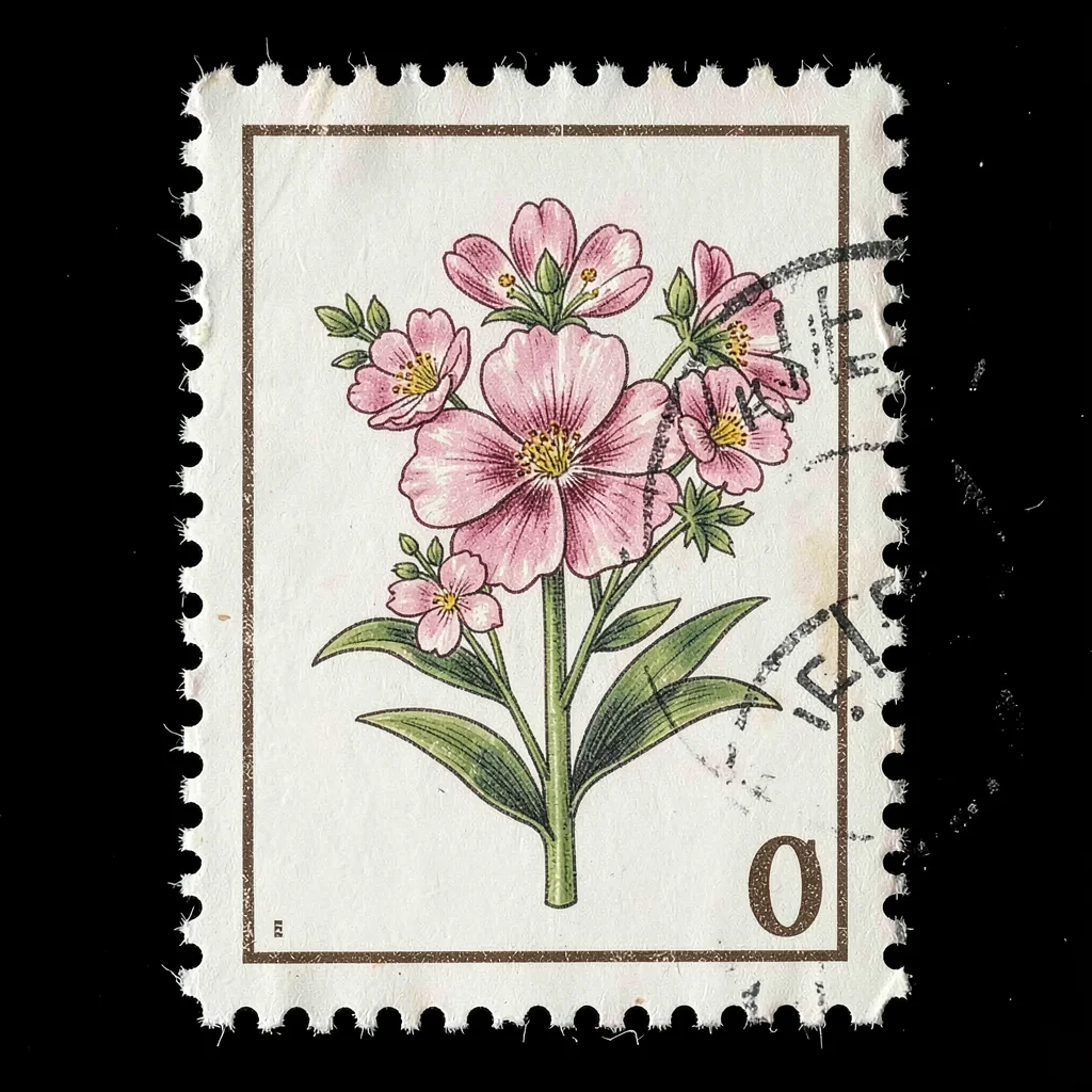 Postage stamp illustration, National flower bloom , tiny perfect composition, ph