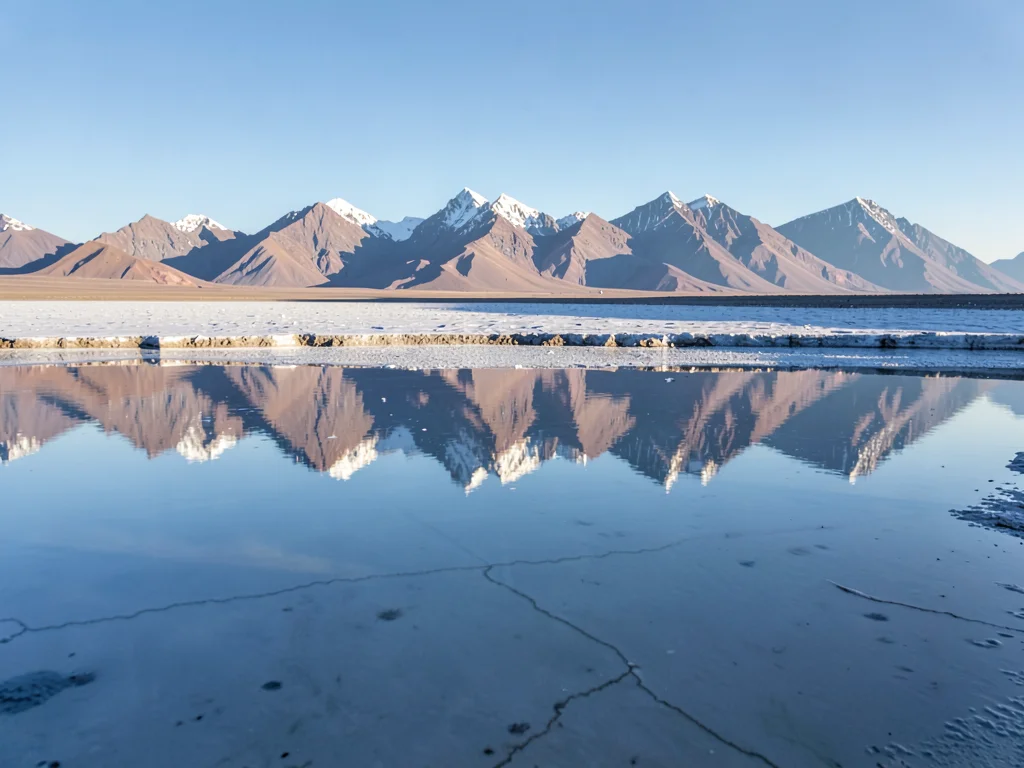 Distant mountains reflected at impossible horizon
