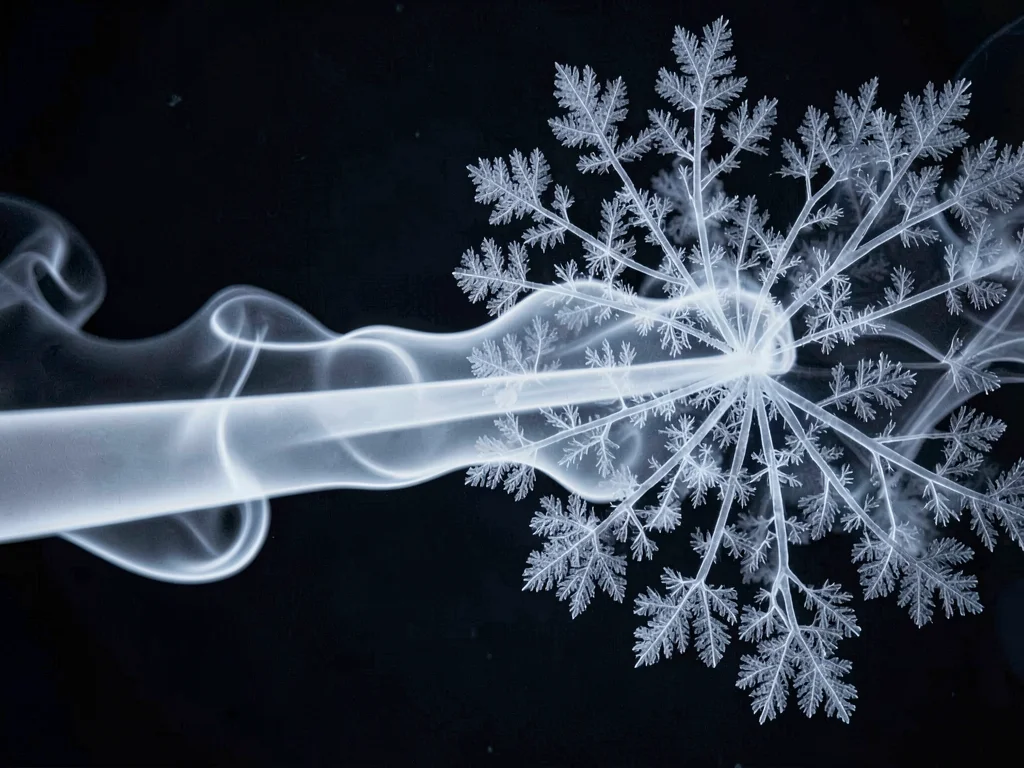 Breath exhaled into cold air showing fractal structure