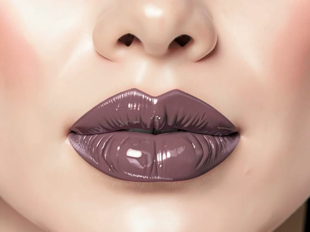 Mauve satin lip overdrawn