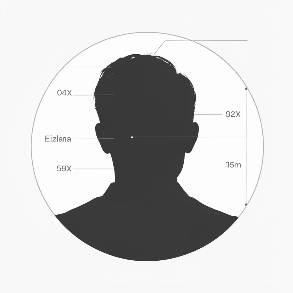Editorial layout of a single off-center portrait silhouette with hairline metric