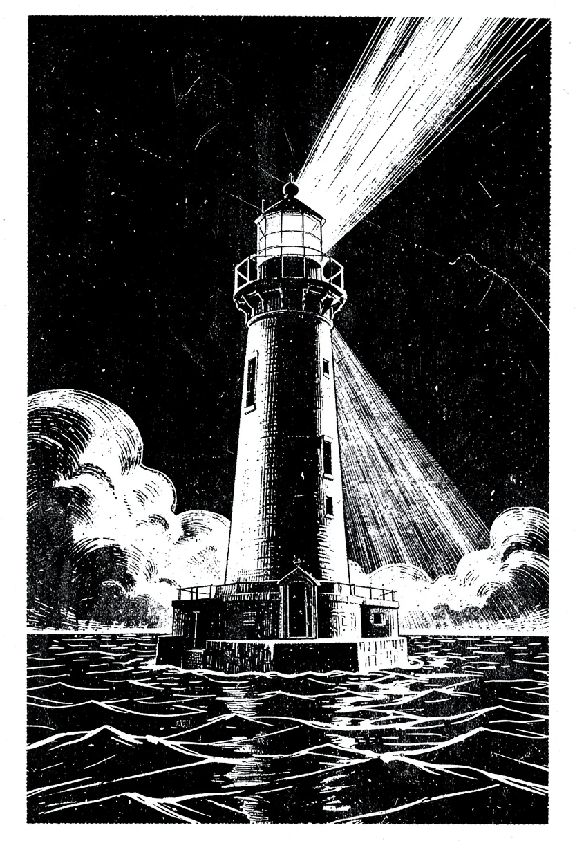 Lighthouse fog scratchboard