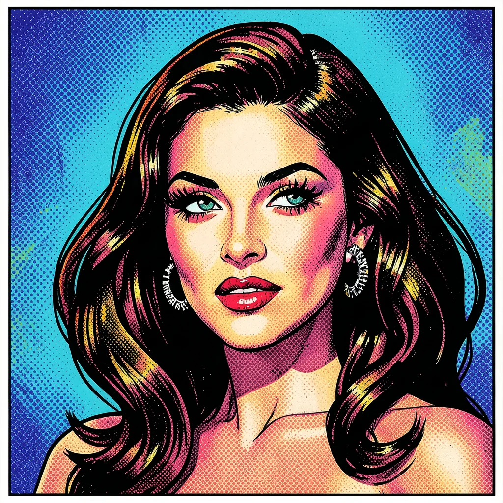 Halftone dot illustration, glamorous woman portrait , Ben-Day dots, pop art aest