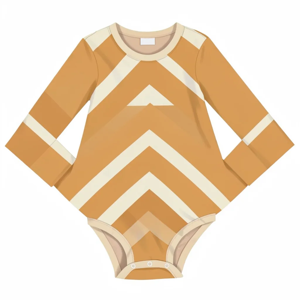Abstract vector of a folded onesie collapsing into a chevron pattern, warm ochre