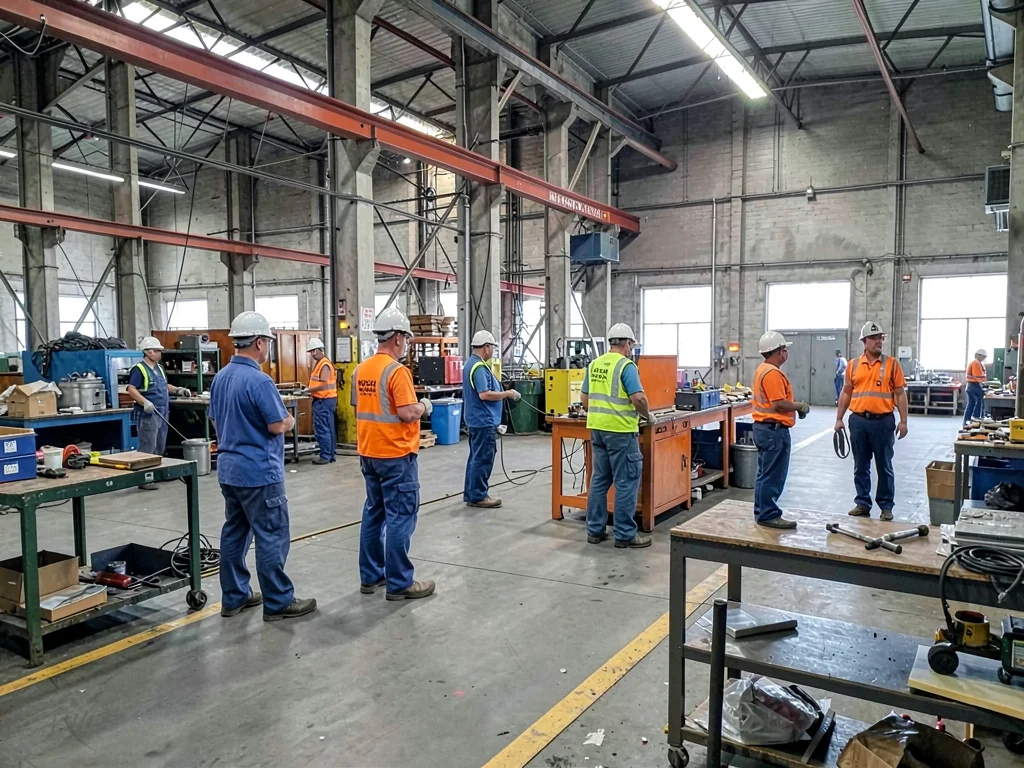 Factory floor with workers
