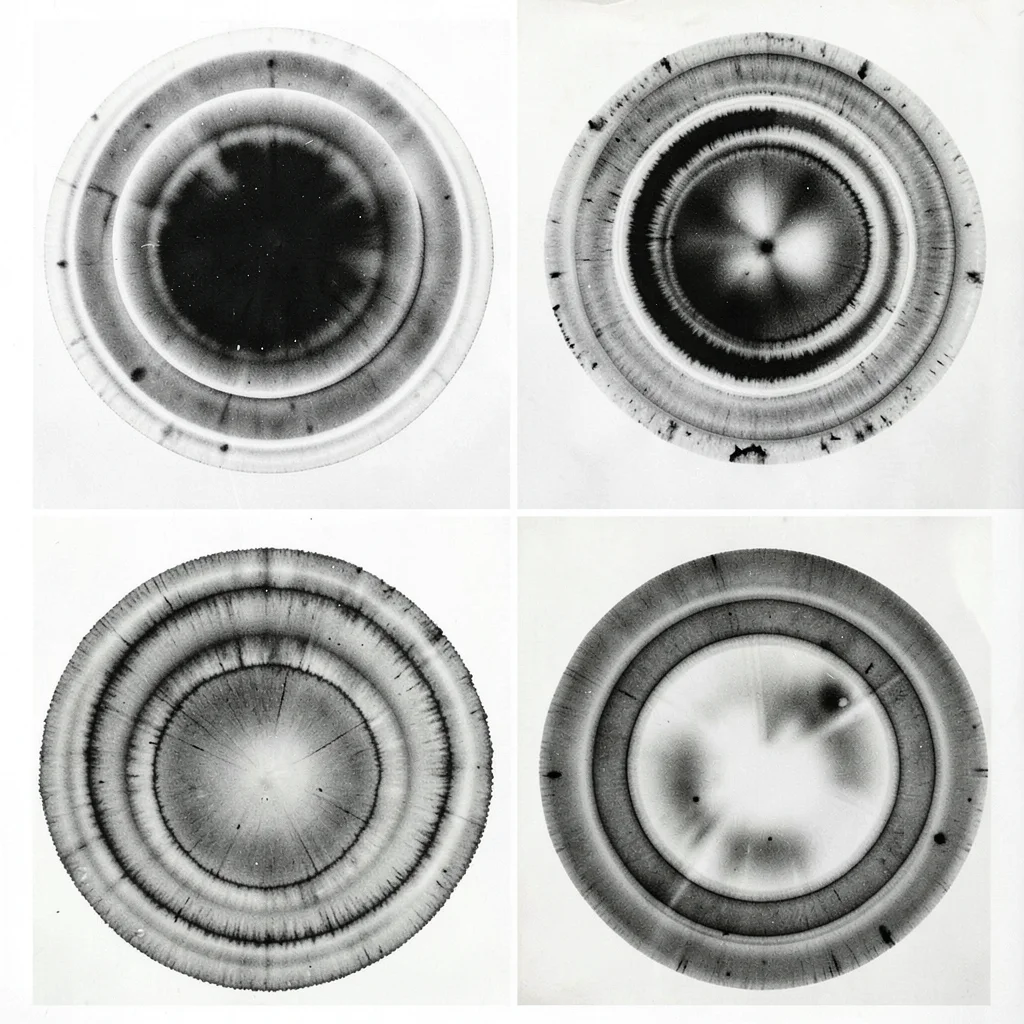 A series of concentric ring chemigrms — multiple resist applications building de