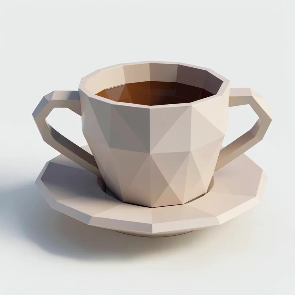Low-poly illustration, triangulated coffee cup , faceted geometric surfaces, tri