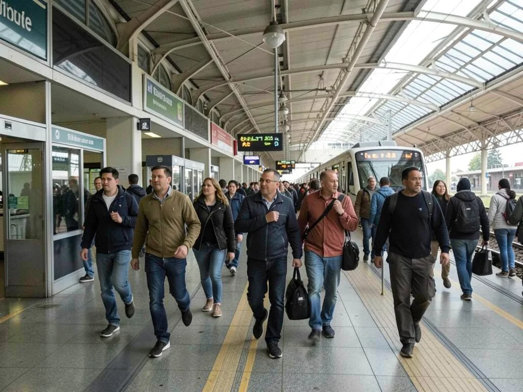 Commuters rushing through station