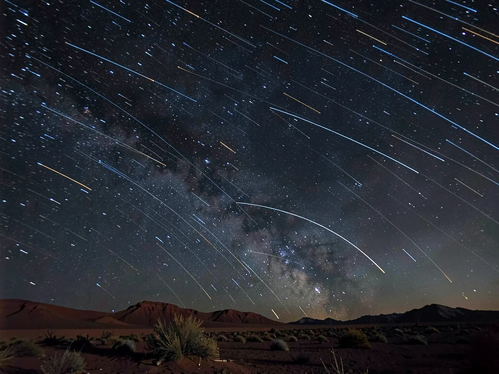 Half-night exposure showing half arcs