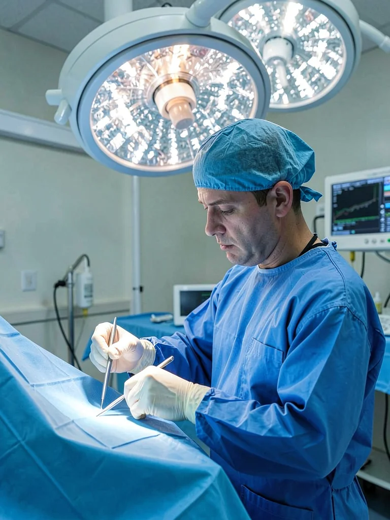 Surgeon in operating light
