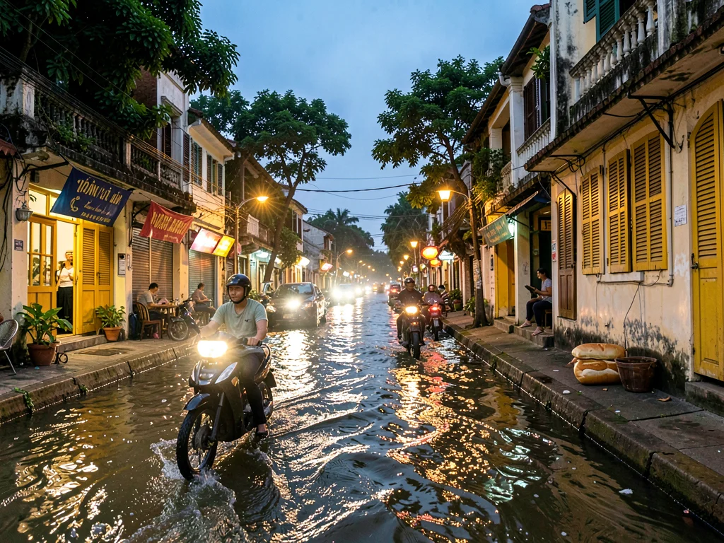 Motorbike headlight river at dusk