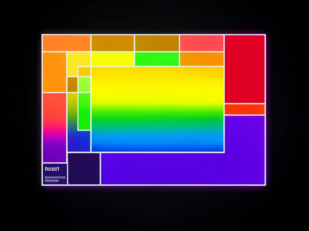 A treemap showing nested rectangles of proportional size, a rainbow of carefully