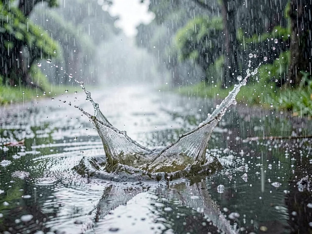 Puddle splash from footstep rain