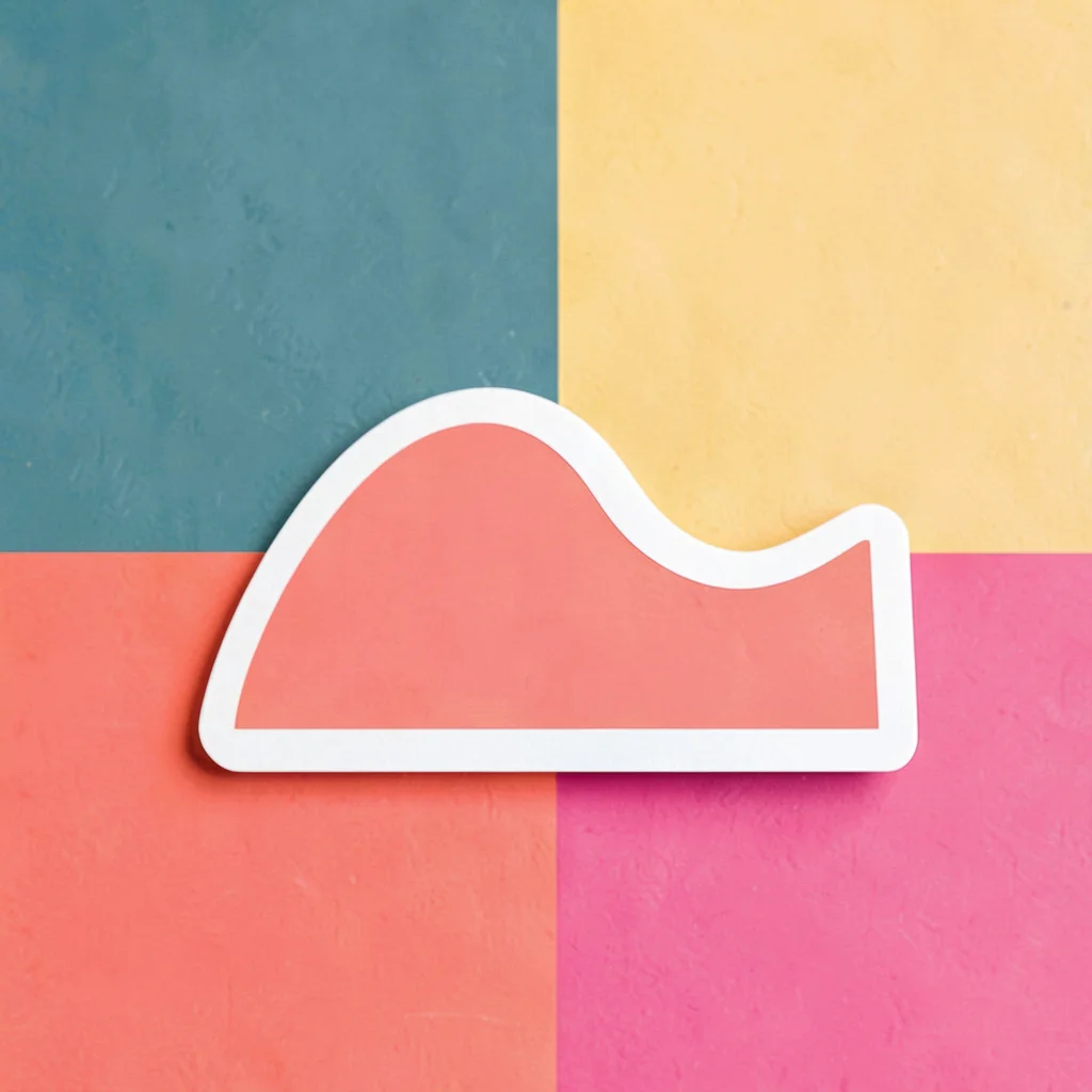 Sticker design study of a stylised wave silhouette on a punchy coral block, hair